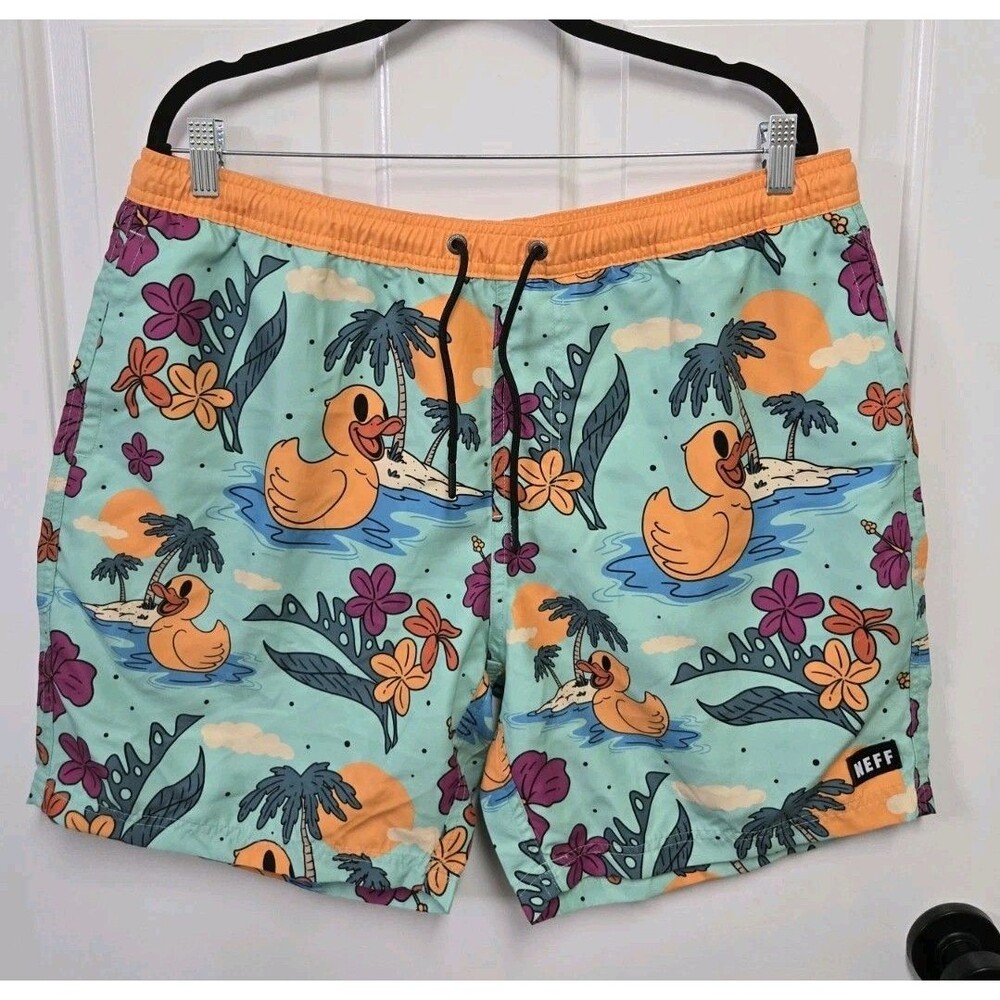 MENS NEFF RUBBER DUCK SWIM SUIT BOARD SHORTS XL floral Hawaiian